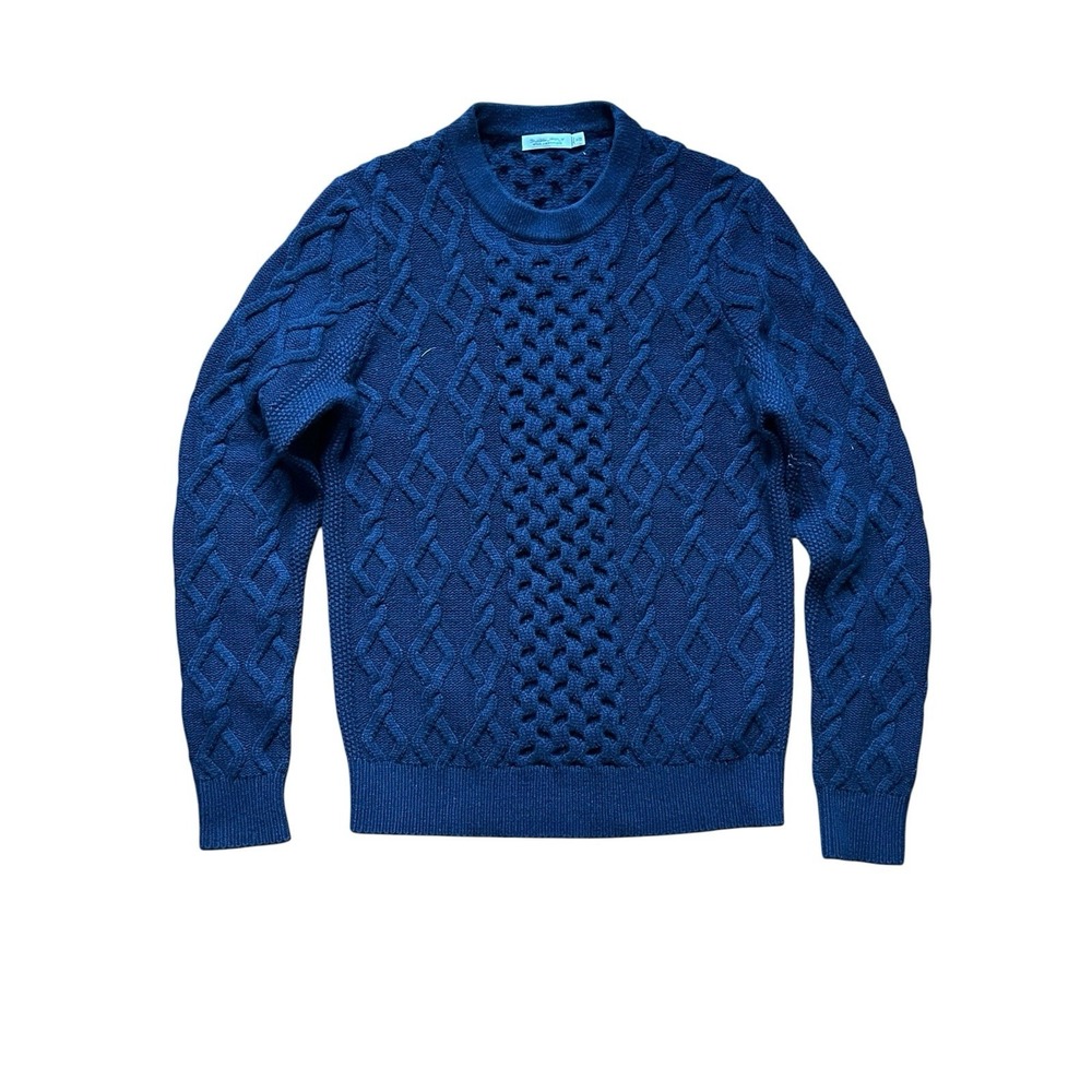 Suitsupply Wool Cashmere Galway Cable Knit Pullover Sweater Navy Blue, Size XS